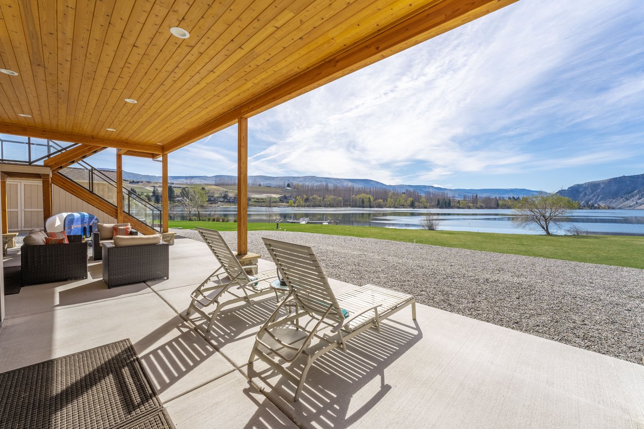 Covered Patio with outdoor lounge chairs