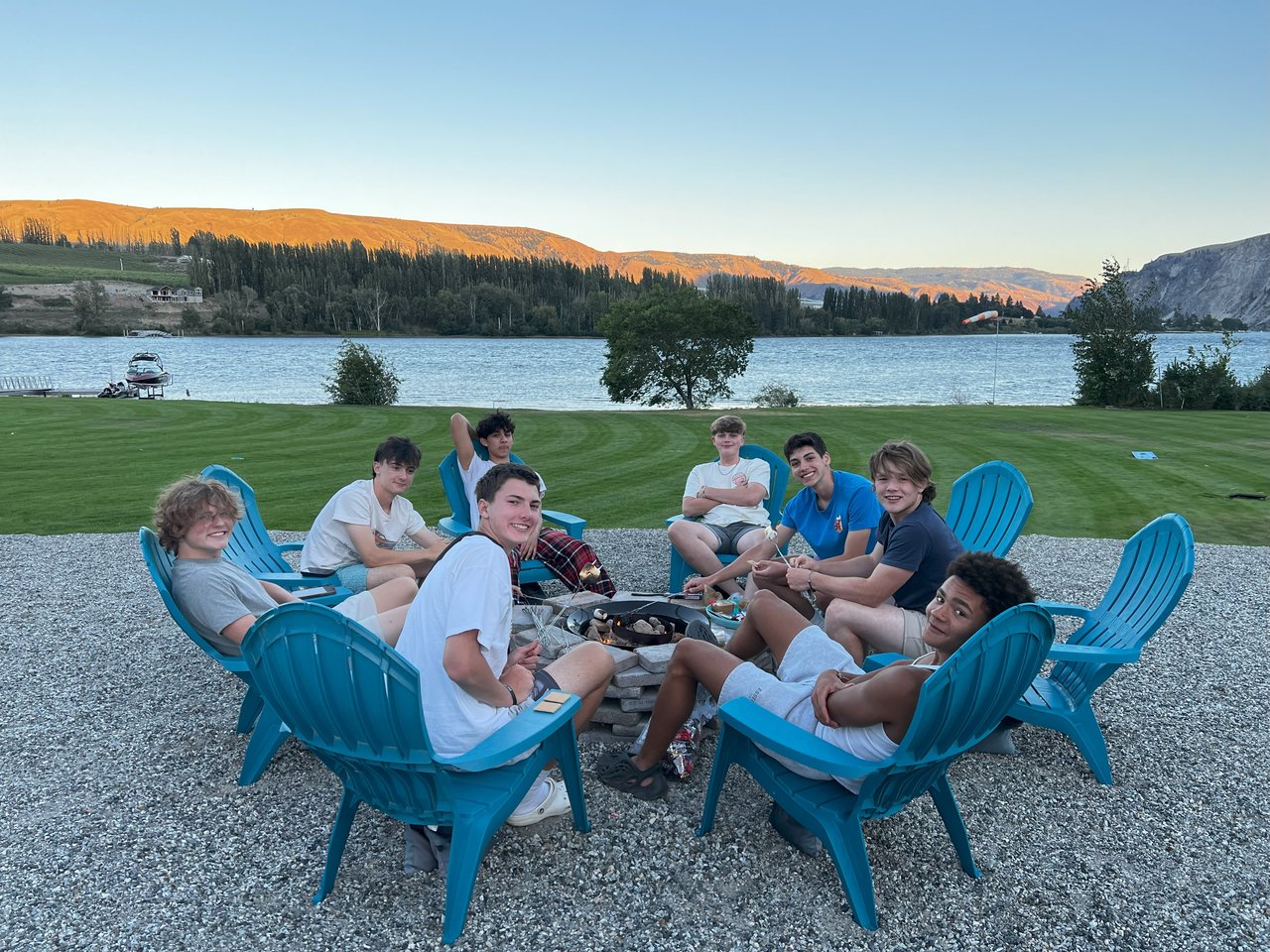 Gas firepit is open for business, bring your smores, hotdogs or bevie. We've got the roasting sticks! Able to use year round, because it is plumbed for gas and has an emergency shutoff timer.